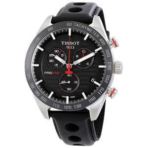Tissot PRS 516 Chronograph Black Dial Black Leather Strap Watch For Men - T100.417.16.051.00 Authentic Buy Shop Now