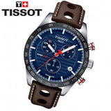 Tissot PRS 516 Chronograph Blue Dial Brown Leather Strap Watch For Men - T100.417.16.041.00 Authentic Buy Shop Now