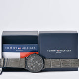 Tommy Hilfiger Brad Chronograph Quartz Grey Dial Grey Leather Strap Watch For Men - 1710388 Authentic Buy Shop Now