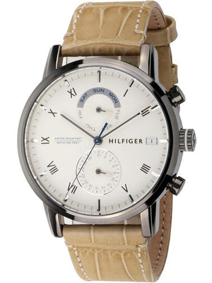 Tommy Hilfiger Kane White Dial Beige Leather Strap Watch for Men - 1710399 Authentic Buy Shop Now