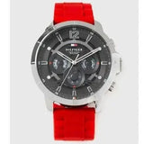 Tommy Hilfiger Luca Chronograph Grey Dial Red Silicone Strap Watch For Men - 1710490 Authentic Buy Shop Now