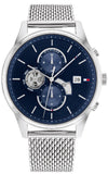 Tommy Hilfiger Weston Chronograph Blue Dial Silver Mesh Bracelet Watch For Men - 1710504 Authentic Buy Shop Now