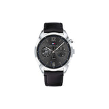 Tommy Hilfiger Deacan Grey Dial Black Leather Strap Watch for Men - 1791548 Authentic Buy Shop Now