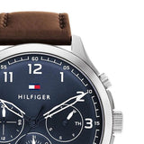 Tommy Hilfiger Asher Chrongraph Blue Dial Brown Leather Strap Watch For Men - 1791855 Authentic Buy Shop Now