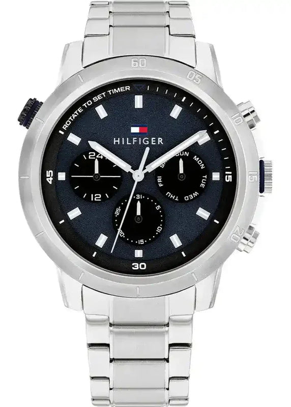 Tommy Hilfiger Troy Chronograph Blue Dial Silver Steel Strap Watch For Men - 1792104 Authentic Buy Shop Now