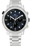 Tommy Hilfiger Troy Chronograph Blue Dial Silver Steel Strap Watch For Men - 1792104 Authentic Buy Shop Now