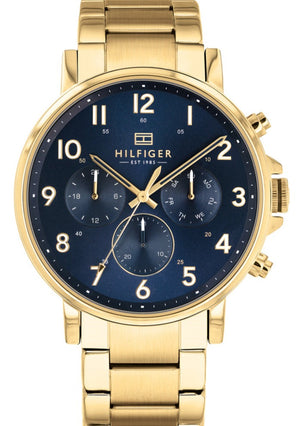 Tommy Hilfiger Daniel Chronograph Blue Dial Gold Steel Strap Watch for Men - 1710384 Authentic Buy Shop Now