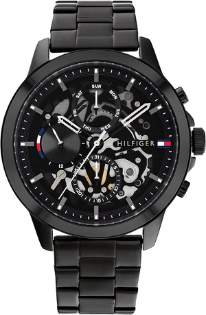 Tommy Hilfiger Henry Chronograph Black Dial Black Steel Strap Watch For Men - 1710478 Authentic Buy Shop Now