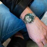 Tommy Hilfiger Legend Chronograph Green Dial Silver Mesh Bracelet Watch For Men - 1710567 Authentic Buy Shop Now