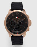 Tommy Hilfiger Luca Chronograph Black Dial Black Rubber Strap Watch For Men - 1710491 Authentic Buy Shop Now