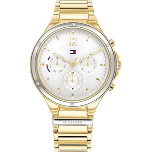 Tommy Hilfiger Eve Chronograph Quartz White Dial Gold Steel Strap Watch For Women - 1782278 Authentic Buy Shop Now
