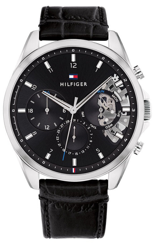 Tommy Hilfiger Baker Chronograph Black Dial Black Leather Strap Watch For Men - 1710449 Authentic Buy Shop Now
