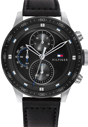 Tommy Hilfiger Trent Chronograph Quartz Black Dial Black Leather Strap Watch For Men - 1791810 Authentic Buy Shop Now