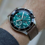 Tommy Hilfiger Larson Chronograph Green Dial Brown Leather Strap Watch For Men - 1791983 Authentic Buy Shop Now