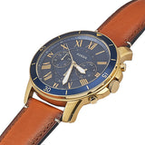 Fossil Grant Sport Chronograph Blue Dial Brown Leather Strap Watch for Men - FS5268 Authentic Buy Shop Now