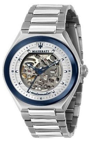Maserati Triconic Automatic Skeleton Grey Dial Silver Steel Strap Watch For Men - R8823139002 Authentic Buy Shop Now
