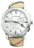 Burberry The City Chronograph White Dial Haymarket Leather Strap Watch For Men - BU9360 Authentic Buy Shop Now