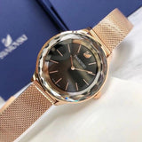 Swarovski Octea Nova Black Dial Rose Gold Mesh Bracelet Watch for Women - 5430424 Authentic Buy Shop Now