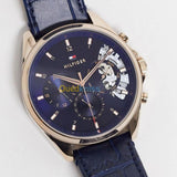 Tommy Hilfiger Baker Chronograph Quartz Blue Dial Blue Leather Strap Watch For Men - 1710451 Authentic Buy Shop Now