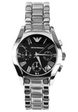 Emporio Armani Velente Chronograph Black Dial Silver Steel Strap Watch For Women - AR0674 Authentic Buy Shop Now