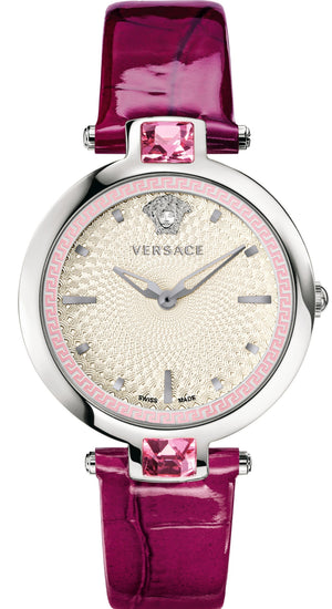 Versace Olympo Crystal Gleam White Dial Purple Leather Strap Watch for Women - VAN010016 Authentic Buy Shop Now
