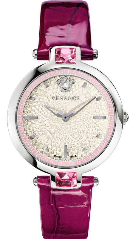Versace Olympo Crystal Gleam White Dial Purple Leather Strap Watch for Women - VAN010016 Authentic Buy Shop Now