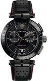 Versace V-Racer Aion Chronograph Black Dial Black Leather Strap Watch for Men - VBR030017 Authentic Buy Shop Now