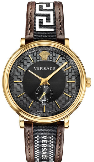 Versace V-Circle Quartz Black Dial Brown Leather Strap Watch for Men - VEBQ01619 Authentic Buy Shop Now