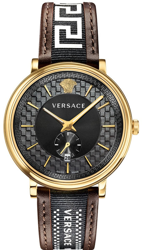 Versace V-Circle Quartz Black Dial Brown Leather Strap Watch for Men - VEBQ01619 Authentic Buy Shop Now