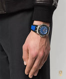 Versace Chain Reaction Quartz Blue Dial Blue & Black Leather Strap Watch for Men - VEDY00119 Authentic Buy Shop Now