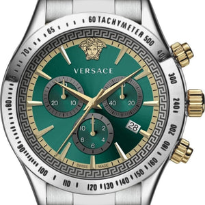 Versace Classic Chronograph Quartz Green Dial Silver Steel Strap Watch For Men - VEV700721 Authentic Buy Shop Now