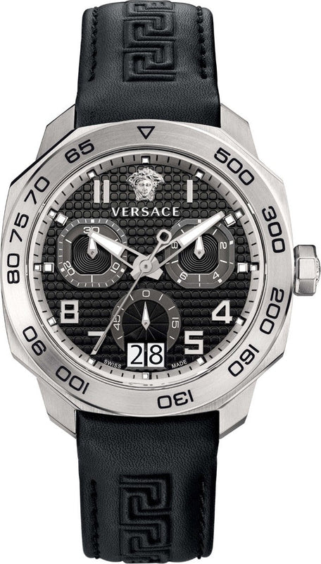 Versace Dylos Analog Black Dial Black Leather Strap Watch for Men - VQC010015 Authentic Buy Shop Now