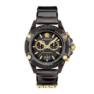 Versace Icon Active Chronograph Black Dial Black Steel Strap Watch for Men - VEZ700421 Authentic Buy Shop Now