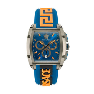 Versace Iconic Dominus Chronograph Blue Dial Blue Rubber Strap Watch For Men - VE6H00323 Authentic Buy Shop Now