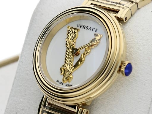 Versace Mini Virtus Quartz White Dial Gold Steel Strap Watch For Men - VET300221 Authentic Buy Shop Now