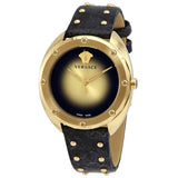 Versace Shadov Quartz Gold Dial Black Leather Strap Watch for Women - VEBM00318 Authentic Buy Shop Now