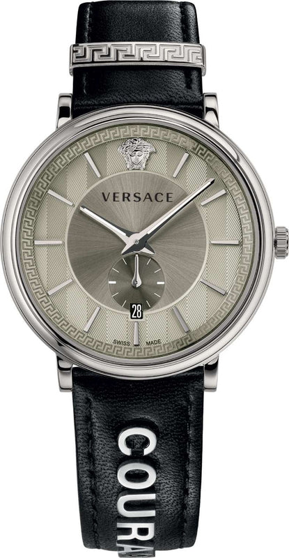 Versace V-Circle Black Manifesto Courage Quartz Silver Dial Black Leather Strap Watch for Men - VBQ080017 Authentic Buy Shop Now