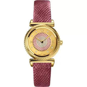 Versace V-Motif Vintage Logo Diamonds Gold Dial Pink Leather Strap Watch for Women - VERE01118 Authentic Buy Shop Now