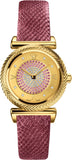 Versace V-Motif Vintage Logo Diamonds Gold Dial Pink Leather Strap Watch for Women - VERE01118 Authentic Buy Shop Now