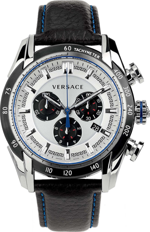 Versace V-Ray Quartz Silver Dial Black Leather Strap Watch for Men - VDB010014 Authentic Buy Shop Now