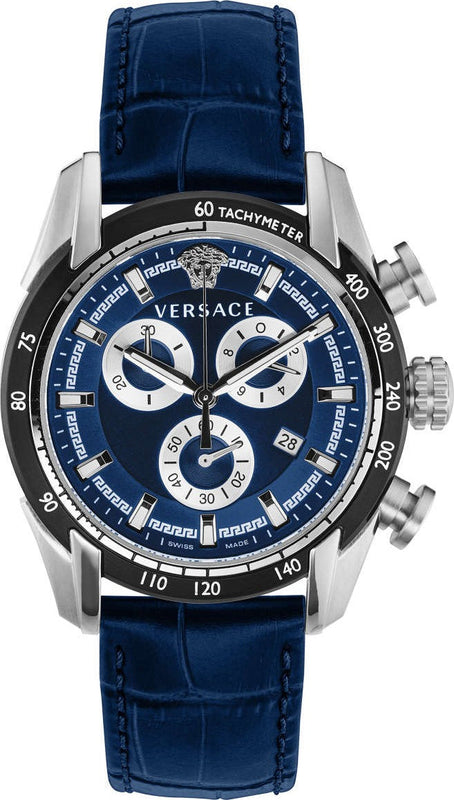 Versace V-Ray Chronograph Quartz Blue Dial Blue Leather Strap Watch for Men - VE2I00721 Authentic Buy Shop Now