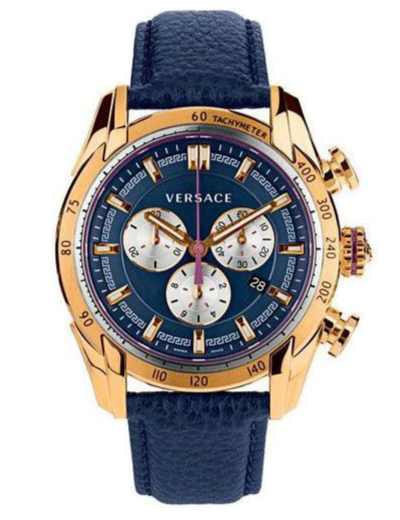 Versace V-Ray Blue Chronograph Blue Dial Blue Leather Strap Watch for Men - VDB030014 Authentic Buy Shop Now