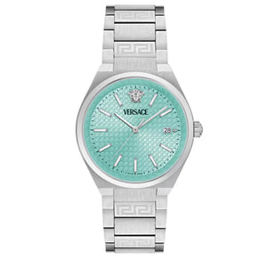 Versace V-Auria Quartz Turquoise Dial Silver Steel Strap Watch for Women - VE0F00225 Authentic Buy Shop Now