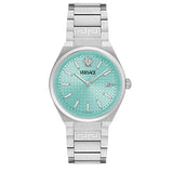 Versace V-Auria Quartz Turquoise Dial Silver Steel Strap Watch for Women - VE0F00225 Authentic Buy Shop Now