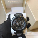 Versace V-Racer Aion Chronograph Black Dial Black Leather Strap Watch for Men - VBR030017 Authentic Buy Shop Now