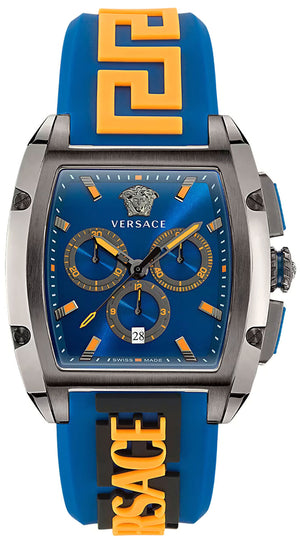Versace Iconic Dominus Chronograph Blue Dial Blue Rubber Strap Watch For Men - VE6H00323 Authentic Buy Shop Now