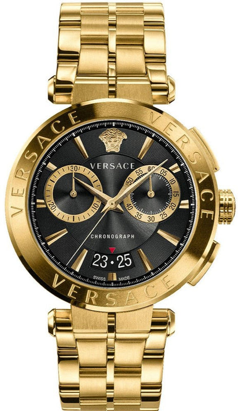 Versace Aion Chronograph Black Dial Gold Steel Strap Watch For Men - VE1D01721 Authentic Buy Shop Now