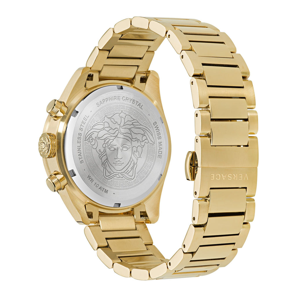 Versace Greca Dome Chronograph Black Dial Gold Steel Strap Watch for Men - VE6K00523 Authentic Buy Shop Now