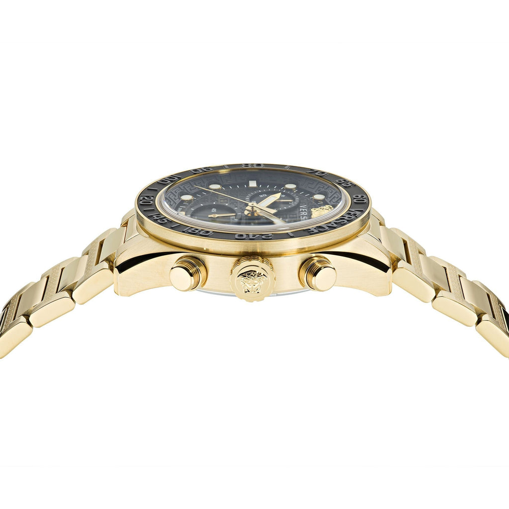Versace Greca Dome Chronograph Black Dial Gold Steel Strap Watch for Men - VE6K00523 Authentic Buy Shop Now