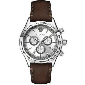 Versace Classic Chronograph Quartz Silver Dial Brown Leather Strap Watch For Men - VEV700119 Authentic Buy Shop Now